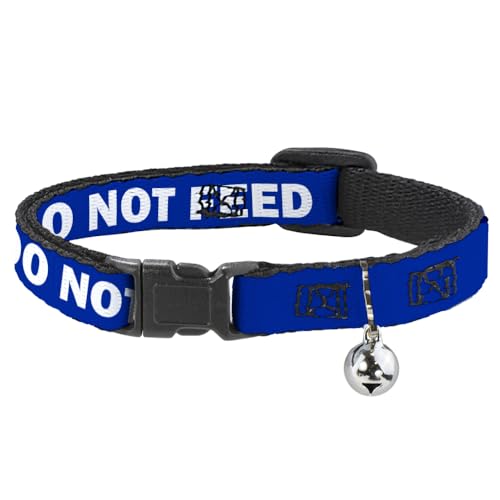 Buckle-Down Do Not Feed Katzenhalsband mit Glöckchen, Kunststoffclip, leicht verstellbar, 21,6 cm bis 30,5 cm - 1,3 cm breit, Marineblau von Buckle-Down