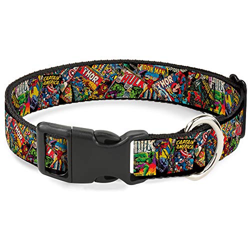 Buckle-Down Dog Collar Plastic Clip Retro Marvel Comic Books Stacked Close Up 15 to 26 Inches 1.0 Inch Wide von Buckle-Down