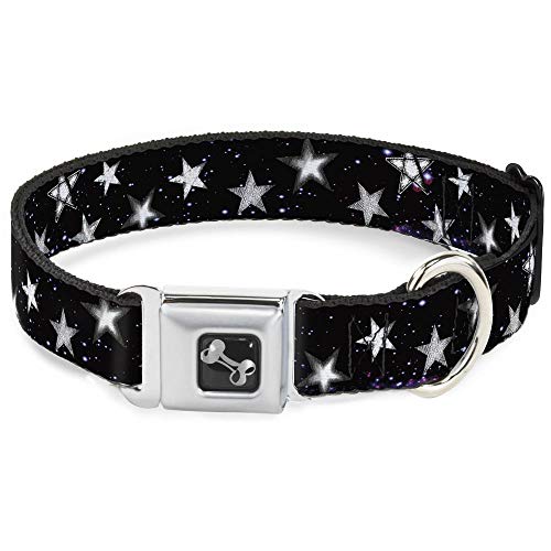 Buckle-Down Hundehalsband, Sicherheitsgurtschnalle, leuchtende Sterne im Weltraum, schwarz, lila, weiß, Mehrfarbig, 2,5 cm breit, passend für 22,9–38,1 cm Halsumfang, klein (DC-W30760-S) von Buckle-Down