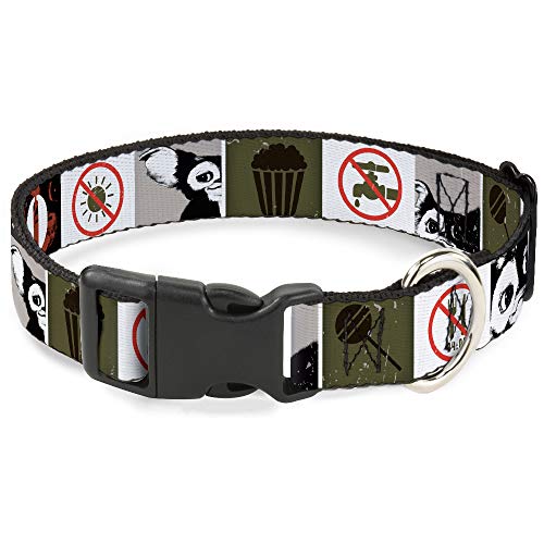 Buckle-Down Gremlins Gizmo Hundehalsband, Kunststoff, mit Clip, Rot / Grün / Grau / Weiß, 20,3 bis 30,5 cm, 1,3 cm breit von Buckle-Down