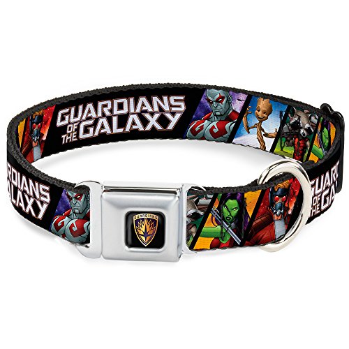 Buckle-Down Hundehalsband mit Sicherheitsgurt-Schnalle, Guardians of The Galaxy, 5 Figuren, Posenblöcke, 2,5 cm breit, passend für Halsumfang von 27,9–43,2 cm, Größe M von Buckle-Down