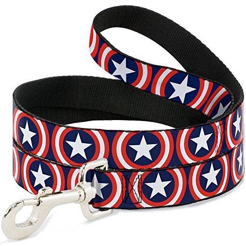 Buckle-Down Haustier-Leine, Captain America, Schildwiederholung, Marineblau, 1,8 m lang – 3,8 cm breit von Buckle-Down