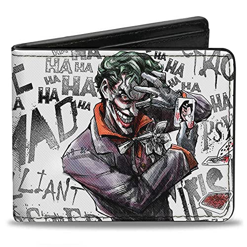 Buckle-Down Herren Pu Bifold – Joker Brilliant-twisted-wahnsinnige Psycho-Pose/Karten, weiß/grau, Geldbörse, mehrfarbig, 4,0 x 3,5 US von Buckle-Down