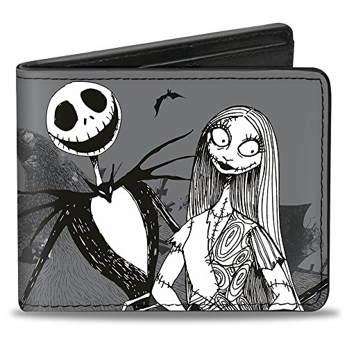 Buckle-Down Herren Disney Geldbörse, Bifold, Nightmare Before Christmas, Jack Sally Zero Cemetery Scene, veganes Leder, Mehrfarbig, Standardgröße, Mehrfarbig, Standard größe von Buckle-Down