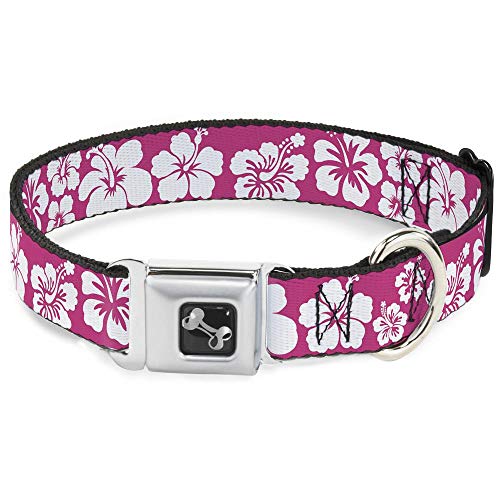 Buckle-Down Hundehalsband mit Sicherheitsgurt-Schnalle, Hibiskus, Neonrosa/Weiß, 2,5 cm breit, passend für Halsumfang von 27,9–43,2 cm, Größe M von Buckle-Down