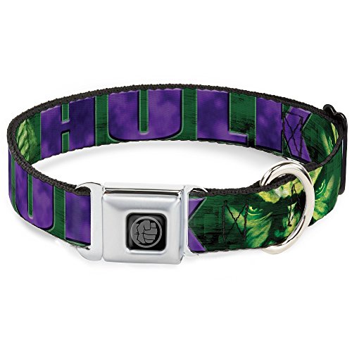 Buckle Down "Hulk Face C/U/Action Pose grünen/Violetttönen SICHERHEITSGURT Hund Halsband, 3,8 cm X 45,7–81,3 cm/groß von Buckle-Down