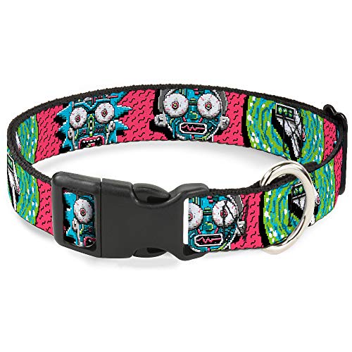 Buckle-Down Hundehalsband, Kunststoff-Clip, Rick and Morty Schaltungsgesichter, Portalpistole, 15,2 bis 22,9 cm, 1,3 cm breit von Buckle-Down