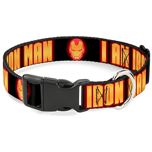 Buckle-Down Hundehalsband, Kunststoff, mit Clip, Iron Man Face I Am Iron Man Schwarz Gelb Glow 28,9 bis 43,2 cm breit von Buckle-Down