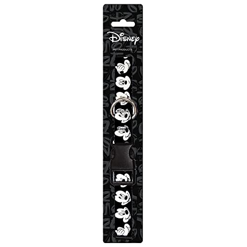 Buckle-Down Hundehalsband, Kunststoff, mit Clip, Mickey-Maus-Ausdrücke, Nahaufnahme, Schwarz/Weiß, 28-43 cm breit von Buckle-Down