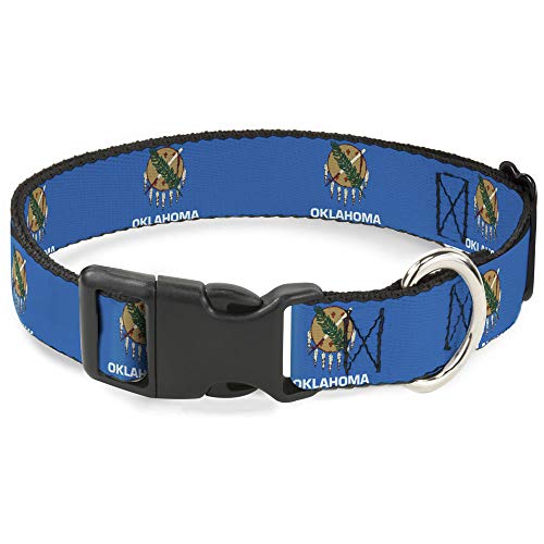 Buckle-Down Hundehalsband, Kunststoff-Clip, Flagge Oklahoma, Himmelblau, Weiß, 20,3 bis 30,5 cm, 1,3 cm breit von Buckle-Down