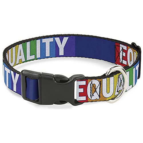 Buckle-Down Hundehalsband, Kunststoff-Clip, Gleichheitsblöcke, Regenbogenblau, Weiß, 22,9 bis 38,1 cm, 2,5 cm breit von Buckle-Down