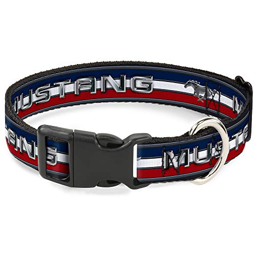 Buckle-Down Hundehalsband, Kunststoff-Clip, Mustang-Text, Tri-Bar, Streifen, 20,3 bis 30,5 cm, 1,3 cm breit von Buckle-Down