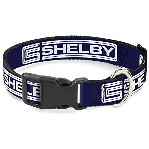 Buckle-Down Hundehalsband, Kunststoffclip, Carroll Shelby CS Shelby Racing-Logo, Marineblau, Weiß, 21,6 bis 30,5 cm, 1,3 cm breit von Buckle-Down