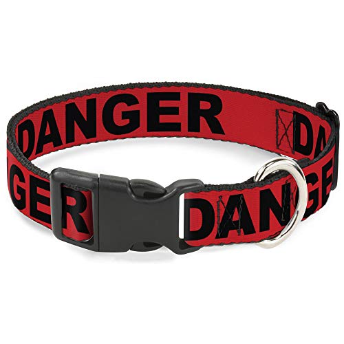 Buckle-Down Hundehalsband, Kunststoffclip, Gefahrentext, 22,9 bis 38,1 cm, 2,5 cm breit, Rot / Schwarz von Buckle-Down