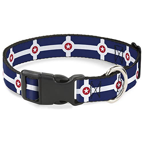 Buckle-Down Hundehalsband, Kunststoffclip, Indianapolis-Flagge, Marineblau, Weiß, Rot, 15,2 bis 22,9 cm, 1,3 cm breit von Buckle-Down