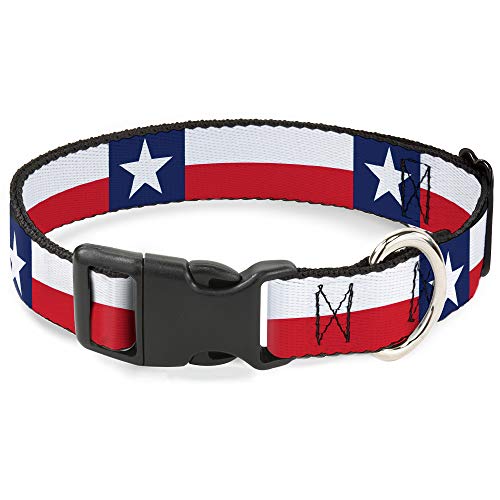 Buckle-Down Hundehalsband, Kunststoffclip, Texas-Flagge, kontinuierliche Wiederholung, 38,1 cm bis 66 cm, 2,5 cm breit von Buckle-Down