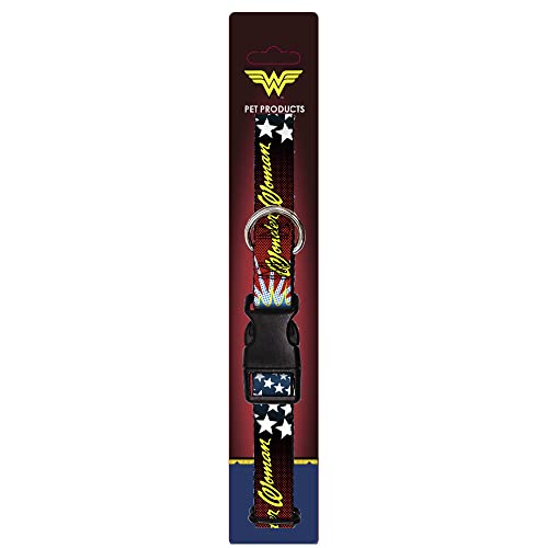 Buckle-Down Hundehalsband, Kunststoffclip, Wonder Woman Face Stars 22,9 bis 38,1 cm breit von Buckle-Down