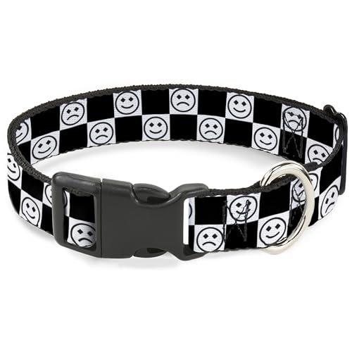 Buckle-Down Hundehalsband, Kunststoffschnalle, Smiley-Gesicht, kariert, 28,9 bis 41,9 cm, 2,5 cm breit, Schwarz / Weiß von Buckle-Down