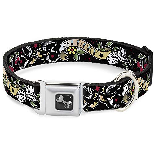 Buckle-Down Hundehalsband, Sicherheitsgurtschnalle, Lucky Black, Mehrfarbig, 2,5 cm breit, passend für 38,1–66 cm Halsumfang, Größe L (DC-W31238-L) von Buckle-Down