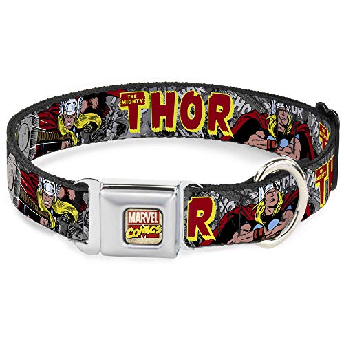 Buckle-Down Hundehalsband, Sicherheitsgurt-Schnalle, die Mighty Thor Action Posen erhältlich in verstellbaren GröÃŸen für kleine, mittelgroÃŸe und groÃŸe Hunde von Buckle-Down