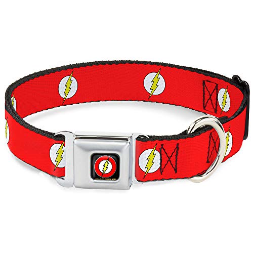 Buckle-Down Hundehalsband Sicherheitsgurt Schnalle Flash Logo Rot Weiß Gelb 11 bis 17 Zoll 1,0 Zoll breit von Buckle-Down