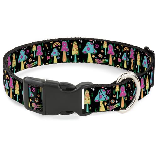 Buckle-Down Hundehalsband mit Kunststoffclip, Schnellverschluss, leicht verstellbar, Pilz-Shroomy-Garten, 24,1 bis 33 cm, 2,5 cm breit von Buckle-Down