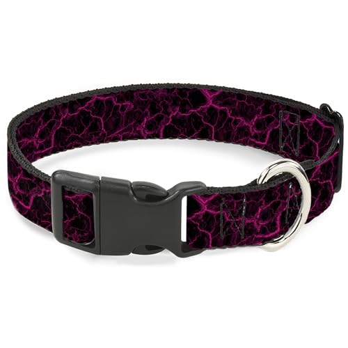 Buckle-Down Hundehalsband mit Kunststoffschnalle, Schnellverschluss, leicht verstellbar, Marmor-Schwarz, Hot Pink, 38,1 bis 61 cm, 2,5 cm breit von Buckle-Down