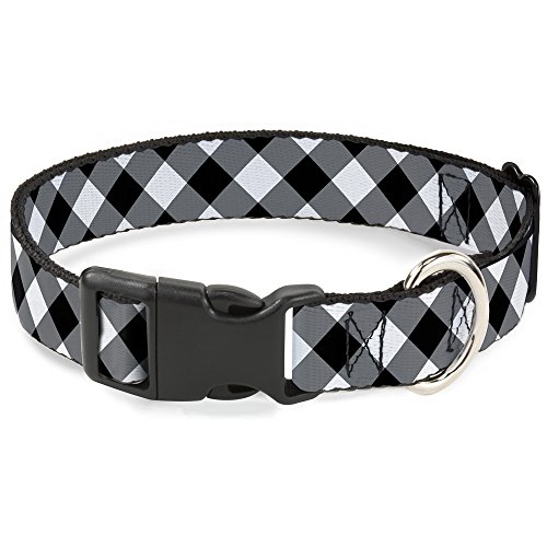 Buckle-Down Hundehalsband mit Schnalle, Kunststoff, diagonal, Schwarz/Weiß, Verschiedene Größen für kleine, mittelgroße und große Hunde, 1" Wide - Fits 9-15" Neck - Small, Mehrfarbig von Buckle-Down