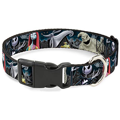 Buckle-Down Hundehalsband mit Schnallen-Design, Kunststoff, Clip, Nightmare Before Christmas, 4 Charaktere, für Friedhofszene und verstellbare Größen, 1.5" Wide - Fits 18-32" Neck - Large, Mehrfarbig von Buckle-Down