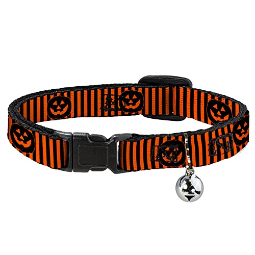 Buckle-Down Jack O Laterne Kürbis, Katzenhalsband mit Glöckchen, Kunststoffclip, leicht verstellbar, 21,6 cm bis 30,5 cm - 1,3 cm breit von Buckle-Down