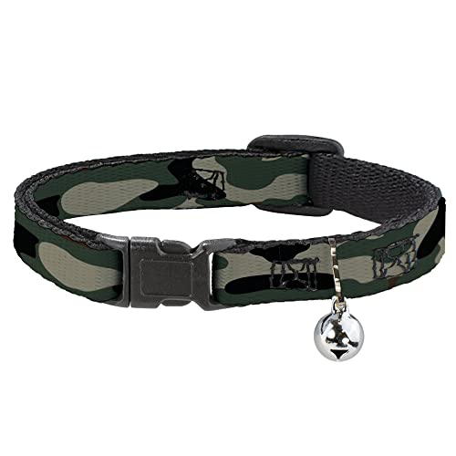 Buckle-Down Katzenhalsband, Breakaway-Halsband mit Glöckchen, Camouflage-Olivgrün, 21,6 bis 30,5 cm breit von Buckle-Down