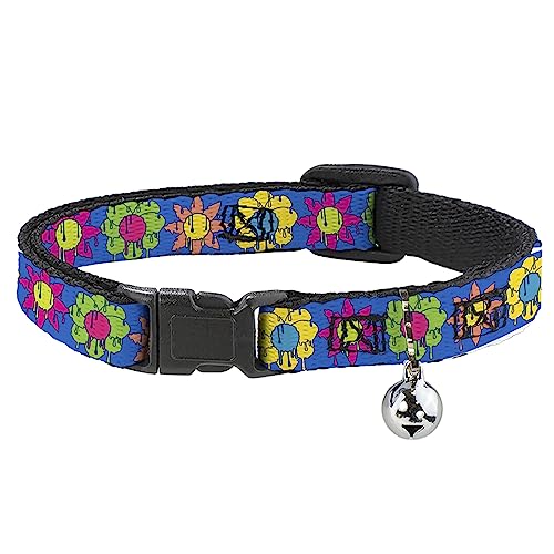 Buckle-Down Katzenhalsband, Breakaway-Halsband mit Glöckchen, flippige Blumen, tropfenblau, mehrfarbig, 21,6 bis 30,5 cm breit von Buckle-Down