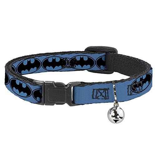 Buckle Down Katzenhalsband mit Glocke, Kunststoffclip, leicht verstellbar, 21,6 cm bis 30,5 cm - 1,3 cm breit, Blau / Schwarz von Buckle-Down