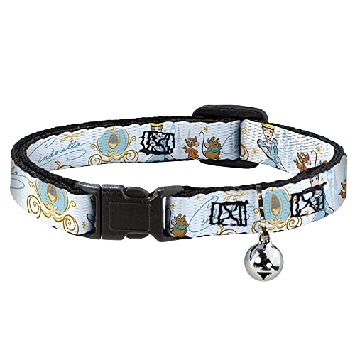 Buckle-Down Katzenhalsband mit Glöckchen, Aschenputtel, Kürbis-Trainer und Mäuse-Pose mit Schrift, Blau, 21,6 bis 30,5 cm, 1,3 cm breit von Buckle-Down