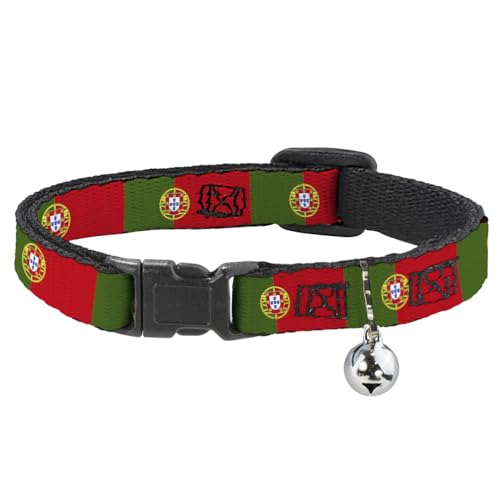 Buckle-Down Katzenhalsband mit Portugal-Flagge, mit Glöckchen, Kunststoffclip, leicht verstellbar, 21,6 cm bis 30,5 cm - 1,3 cm breit, Grün / Rot von Buckle-Down