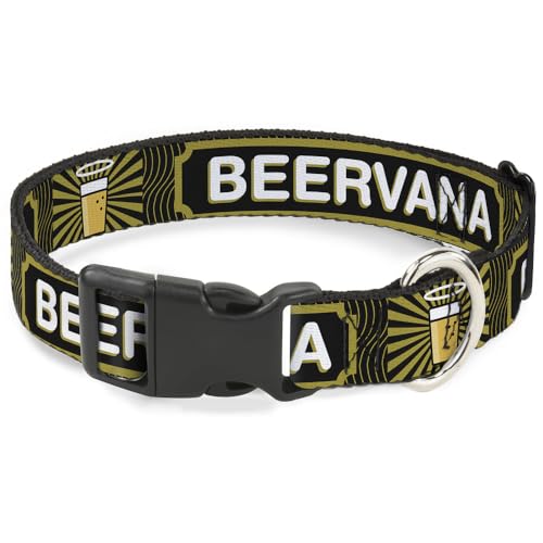 Buckle-Down Kunststoff-Clip-Halsband – Beer Pint/Beervana-Strahlen/Wellen, Schwarz/Olivgrün von Buckle-Down