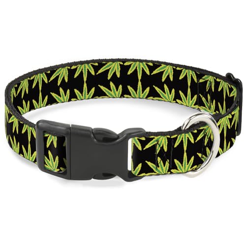 Buckle-Down Kunststoff-Clip-Halsband – Marihuana Reflection Schwarz/Gelb/Grün von Buckle-Down