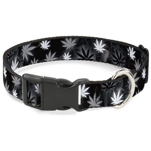 Buckle-Down Kunststoff-Clip-Halsband – Topfblätter/Smoke Schwarz/Grau/Weiß von Buckle-Down