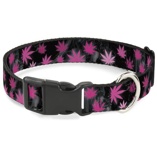 Buckle-Down Kunststoff-Clip-Halsband – Topfblätter/Smoke Schwarz/Pink/Weiß von Buckle-Down