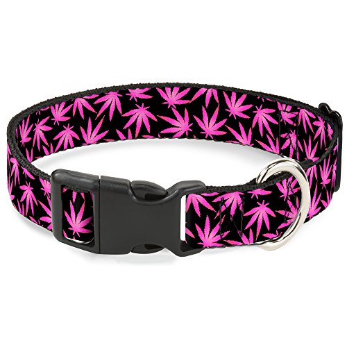 Buckle-Down Kunststoff-Clip-Halsband – Topfblätter verstreut Schwarz/Pink von Buckle-Down