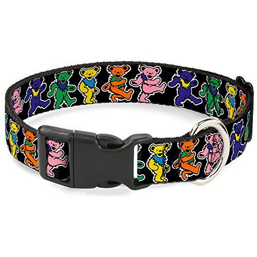 Buckle-Down Kunststoff-Halsband mit Clip, Motiv: tanzende Bären, 3,8 cm breit, passend für Halsumfang von 40,6–58,4 cm, Schwarz/Mehrfarbig von Buckle-Down