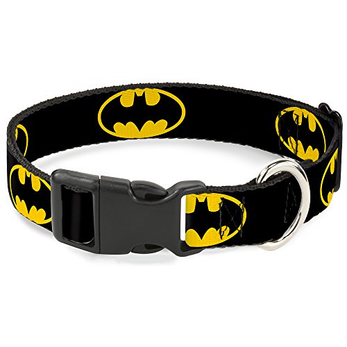 Buckle-Down Kunststoff-Halsband mit Clip, Batman-Schild, 1,3 cm breit, passend für 15,2–22,9 cm Halsumfang, Schwarz/Gelb von Buckle-Down