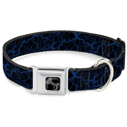 Buckle-Down Leicht verstellbares Metall-Sicherheitsgurt-Halsband mit Schnellverschluss, Marmor-Schwarz-Blau, 24,1 cm bis 33 cm, 2,5 cm breit von Buckle-Down