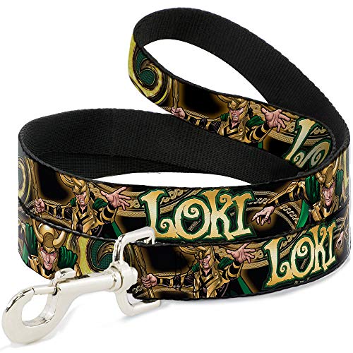 Marvel Loki Hundeleine, 1,8 m lang, 2,4 cm breit, Schwarz/goldfarben/Grün von Buckle-Down