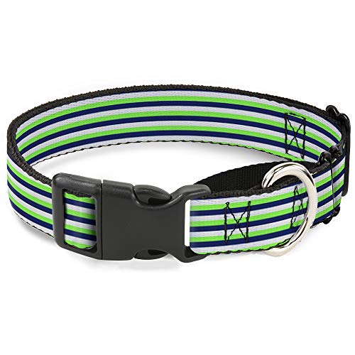 Buckle-Down Martingale Hundehalsband mit feinen Streifen, Weiß/Neongrün/Marineblau von Buckle-Down