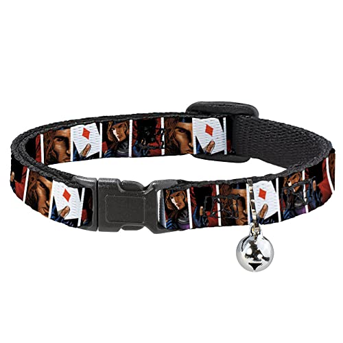 Buckle-Down Marvel Comics Katzenhalsband, Breakaway-Halsband mit Glöckchen, X Men Gambit Cards Pose Blocks, 21,6 bis 30,5 cm, 1,3 cm breit von Buckle-Down