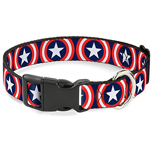 Buckle-Down Marvel Universe Captain America Shield Repeat Navy Plastic Clip Collar, Medium/11-17 von Buckle-Down