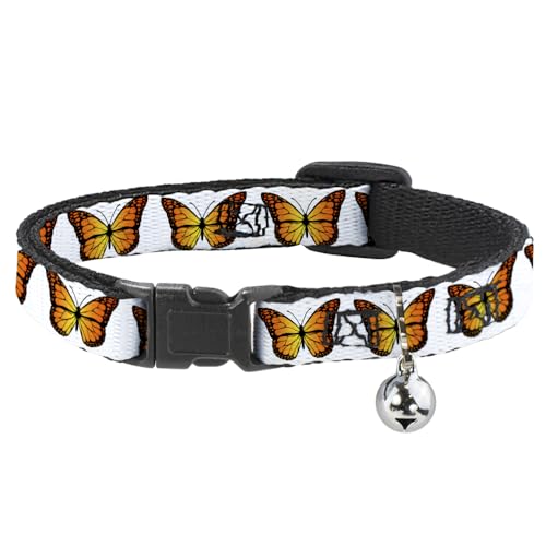 Buckle-Down Monarch Butterfly, Katzenhalsband mit Glöckchen, Kunststoffclip, leicht verstellbar, 21,6 cm bis 30,5 cm - 1,3 cm breit von Buckle-Down