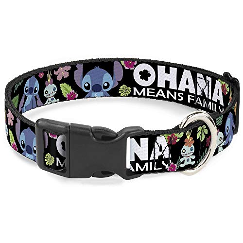 Buckle-Down Ohana Means Family/Stitch & Scrump Poses/Tropical Flora Plastic Clip Collar, Narrow Medium/7-13 von Buckle-Down