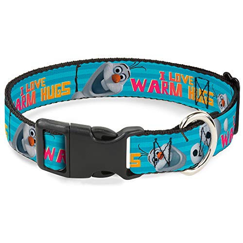 Buckle-Down Plastic Clip Collar - Olaf Pose I LOVE WARM HUGS Stripe Blues - 1" Wide - Fits 15-26" Neck - Large von Buckle-Down